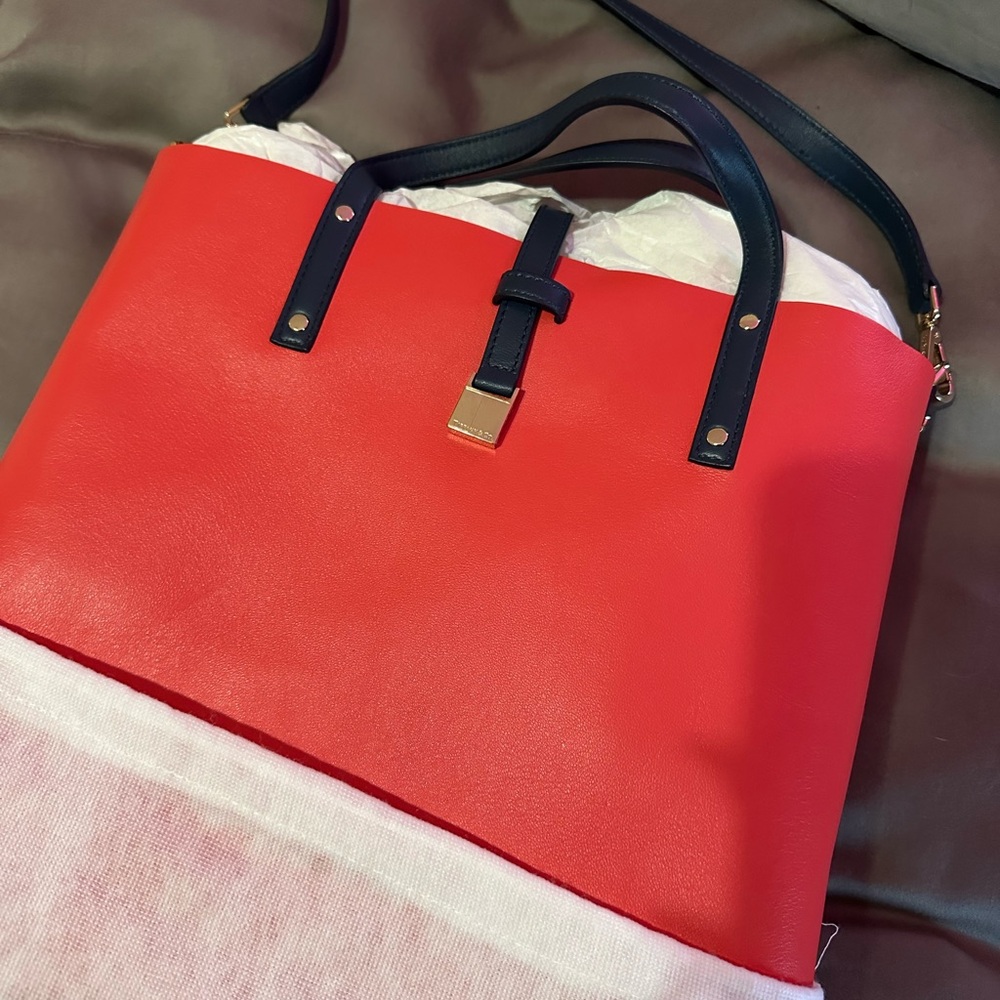 Tiffany & Co. Red Tote with Black Handles and Gold Accent